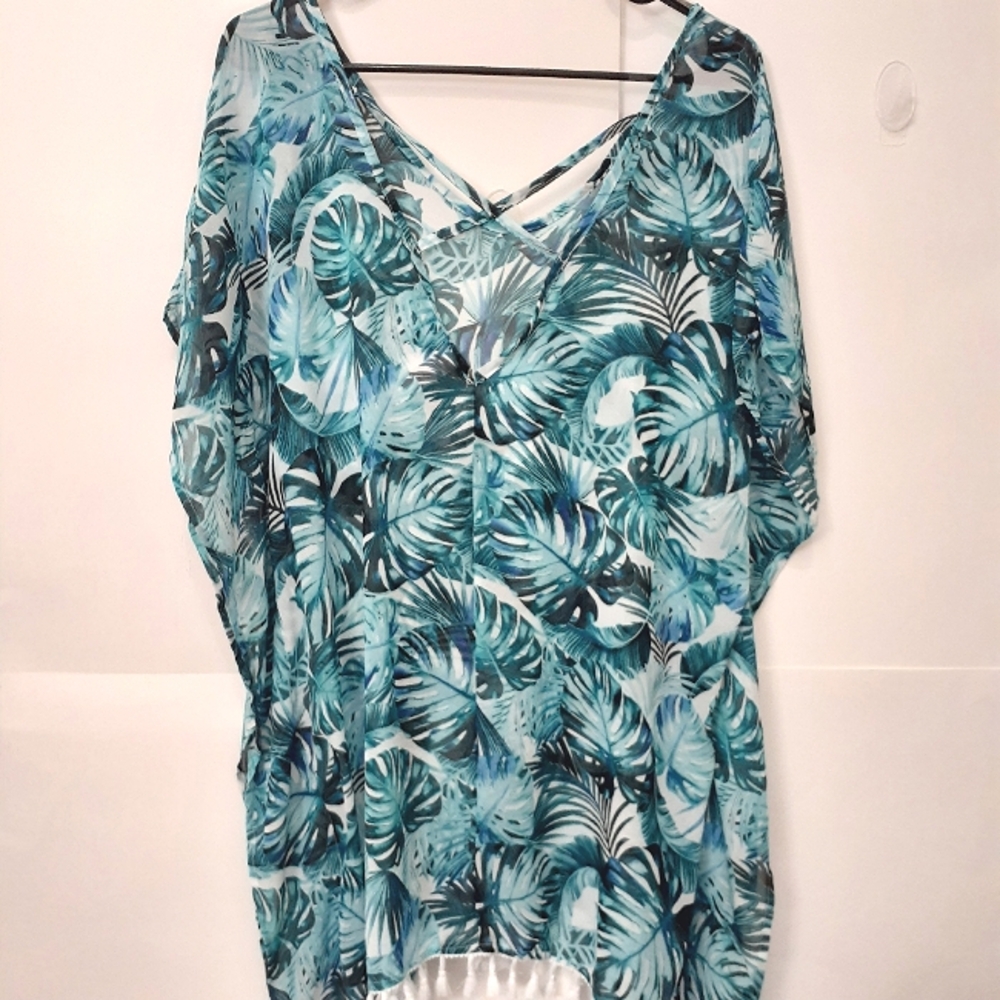 No Boundaries Blue Green Leafy Swimming Cover-Up Size Small